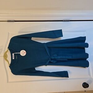 Caracilia Teal Long Sleeve Ribbed Sweater Dress